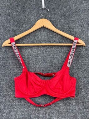 Victorias Secret Red Shine Strap Wicked Bikini Top Rhinestone Logo Women’s 34C